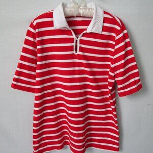 Lands' End red white striped short sleeve tunic knit top *Sz L*
